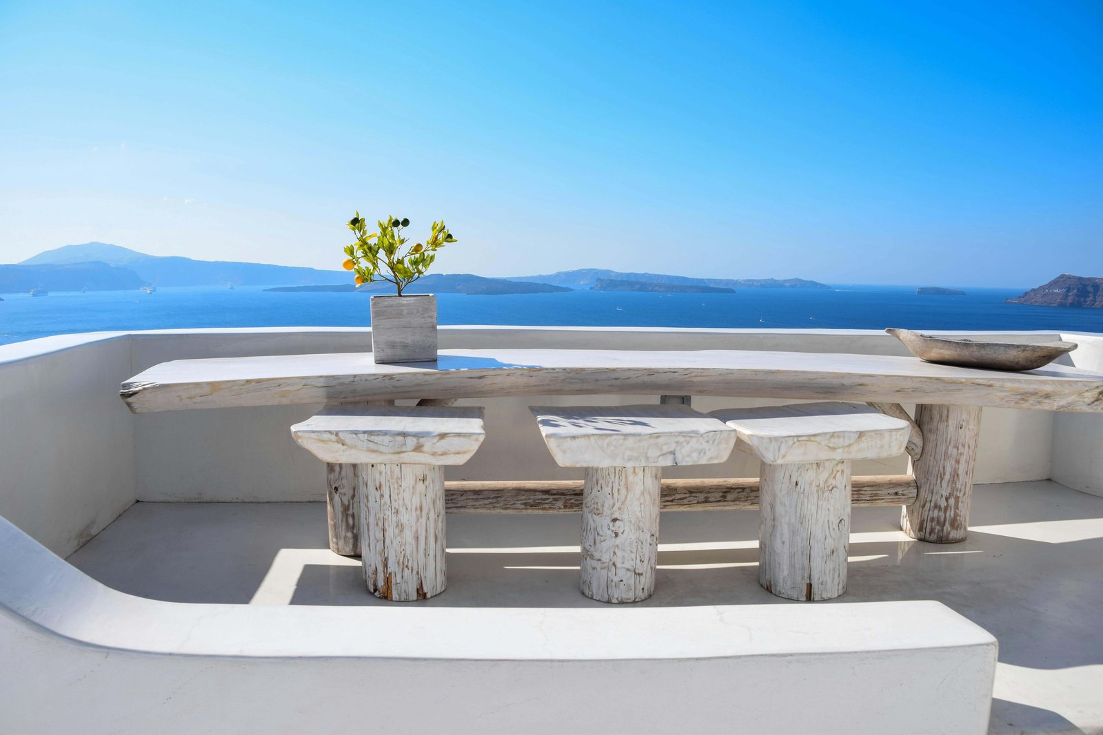 Wooden Table on Terrace at Sea Resort